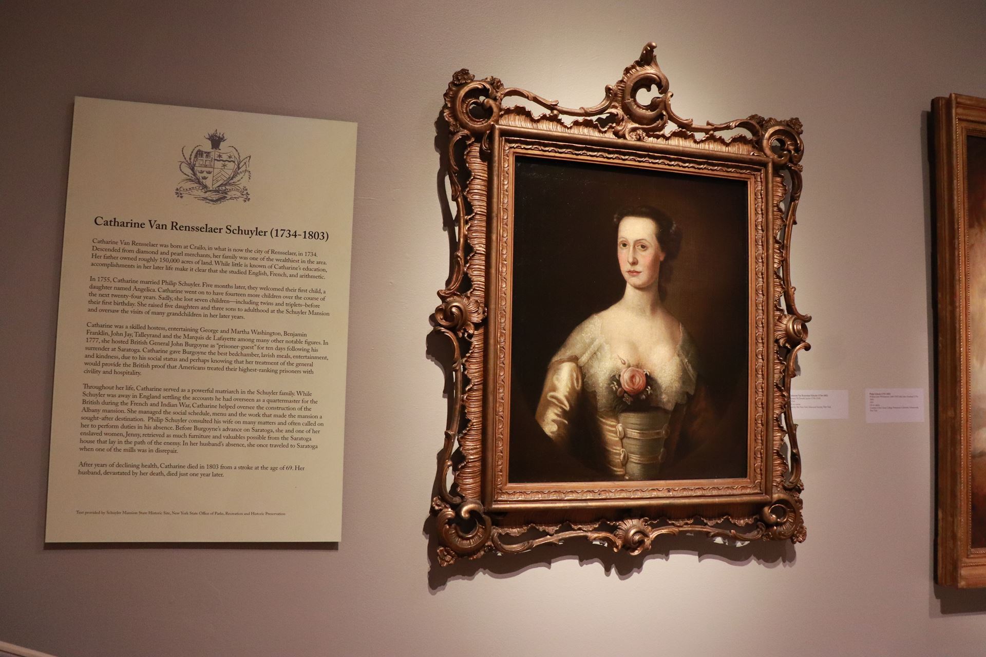 Portrait of Catharine Van Rensselaer Schuyler, on loan from the New-York Historical Society, on display at the Albany Institute of History & Art 
