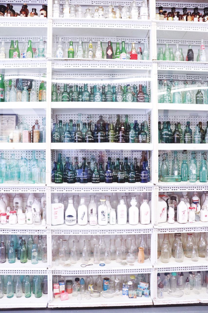 Bottles and bottle and bottles. Over 2,800 to be precise in the National Bottle Museum collection. This entire wall features 2,000 bottles of many colors, shapes and forms. The museum also offers hot-glass classes at their Glassworks Studio.