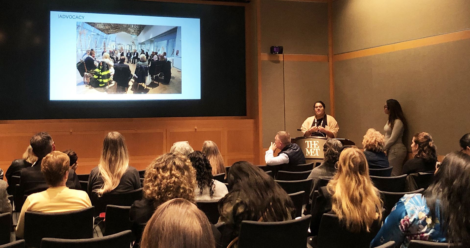 The Metropolitan Museum of Art External Affairs Team leads a presentation about the reinstallation and funding of the Arts of Africa, Oceania, and the Americas Galleries at the NYC Meet-Up 